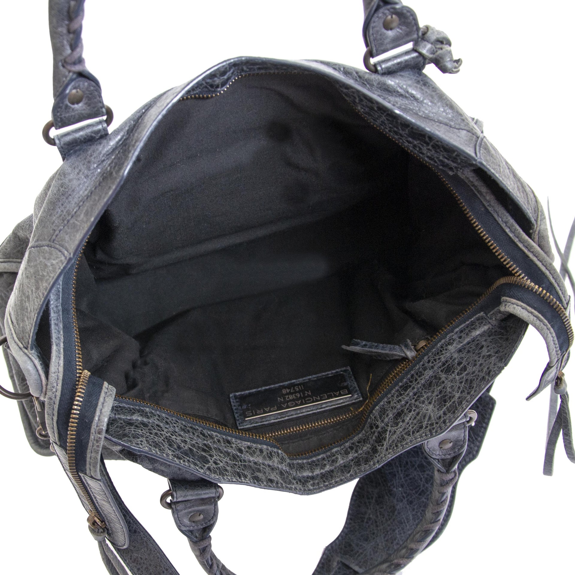 Authentieke tweedehands vintage Balenciaga City Bag Dark Night Blue koop online webshop LabelLOV