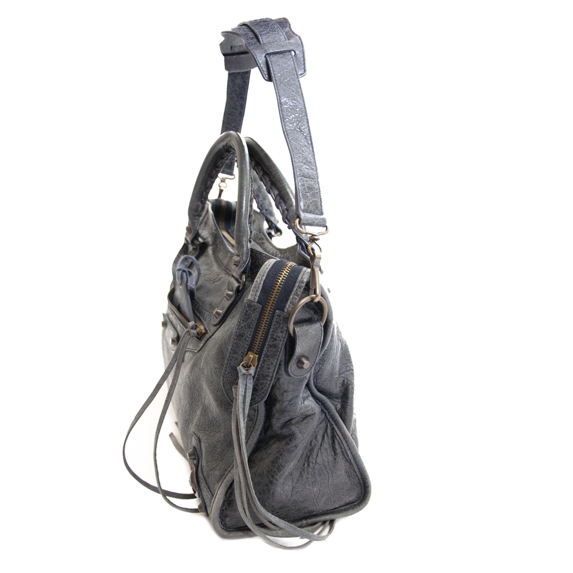 Authentieke tweedehands vintage Balenciaga City Bag Dark Night Blue koop online webshop LabelLOV