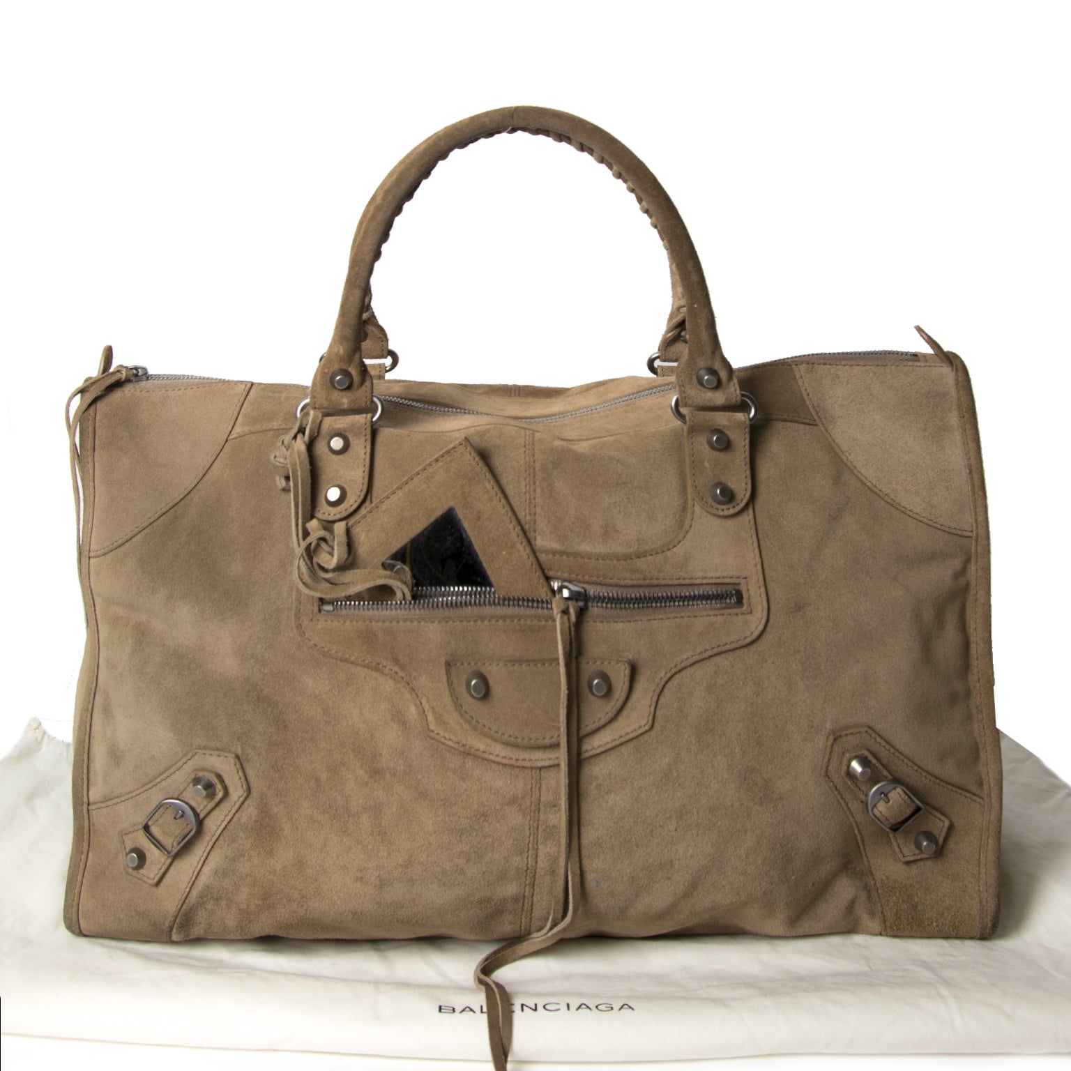 authentieke Balenciaga Beige Suede City handbag te koop bij labellov antwerpen