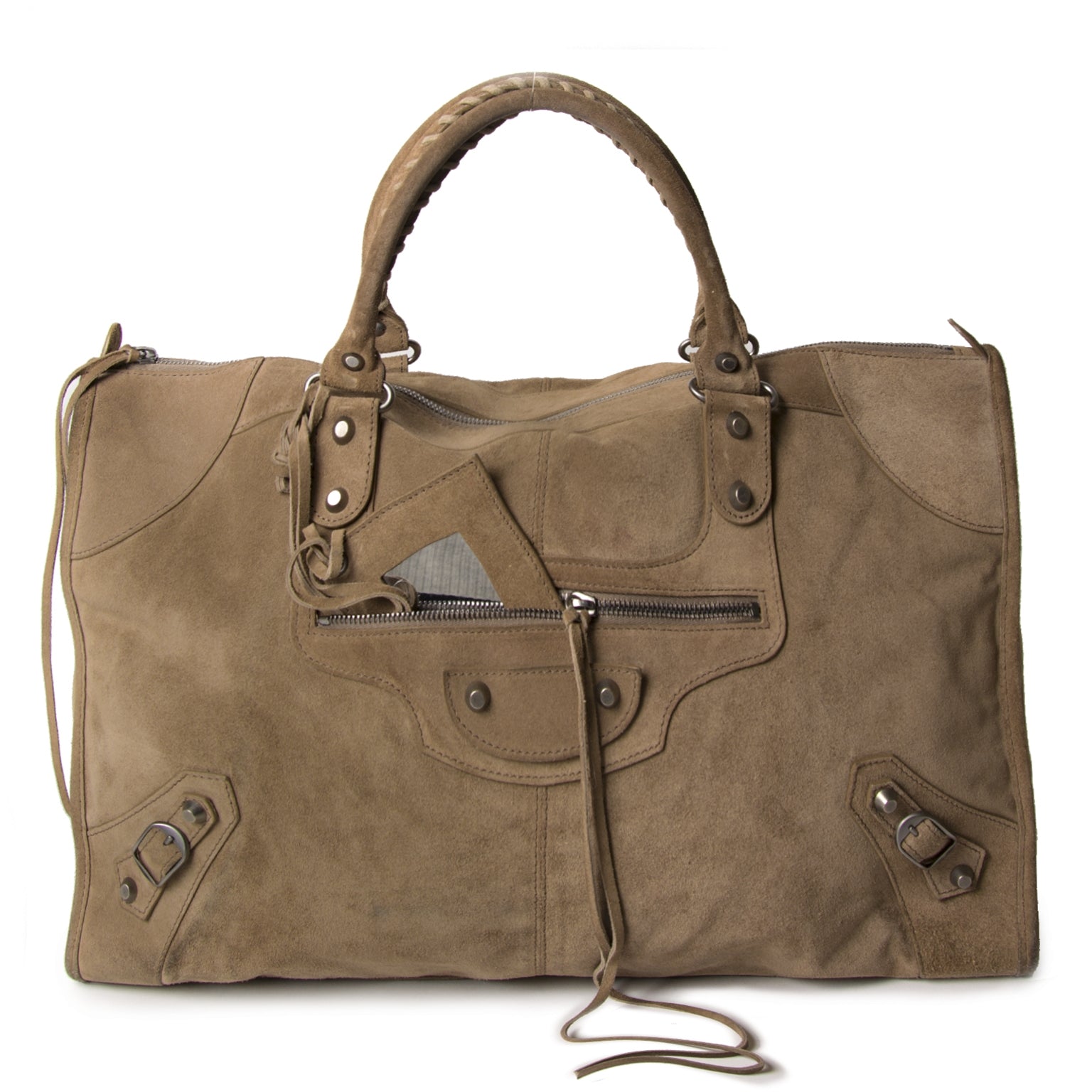 koop Balenciaga Beige Suede City handbag bij labellov aan de beste prijs