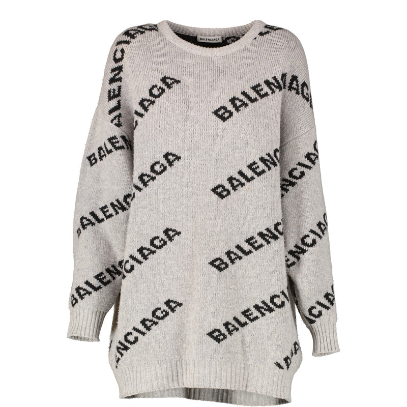 Balenciaga Grey Logo Knit Sweater - Size L