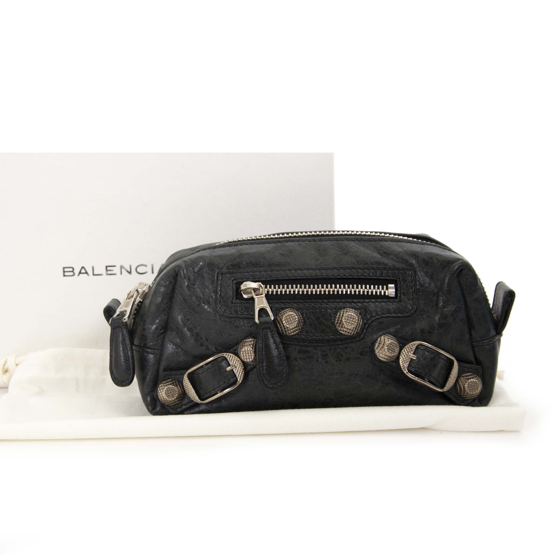 Balenciaga Black Lambskin Leather Giant 12 Pencil Case S now for sale at labellov vintage fashion webshop belgium
