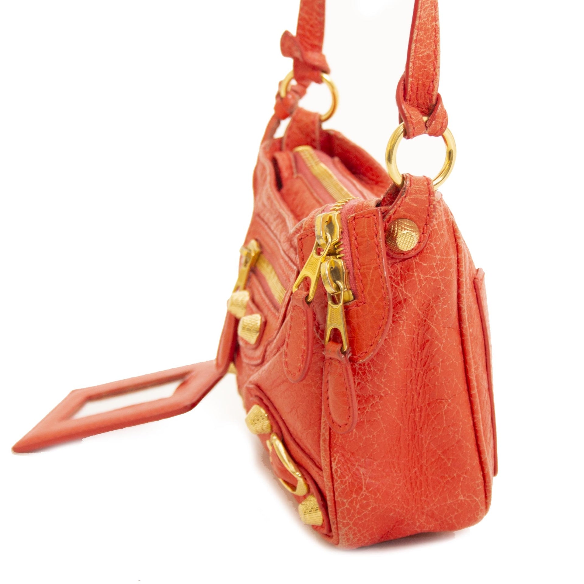 Authentieke tweedehands vintage Balenciaga Nano City Bag Coral bij online webshop LabelLOV