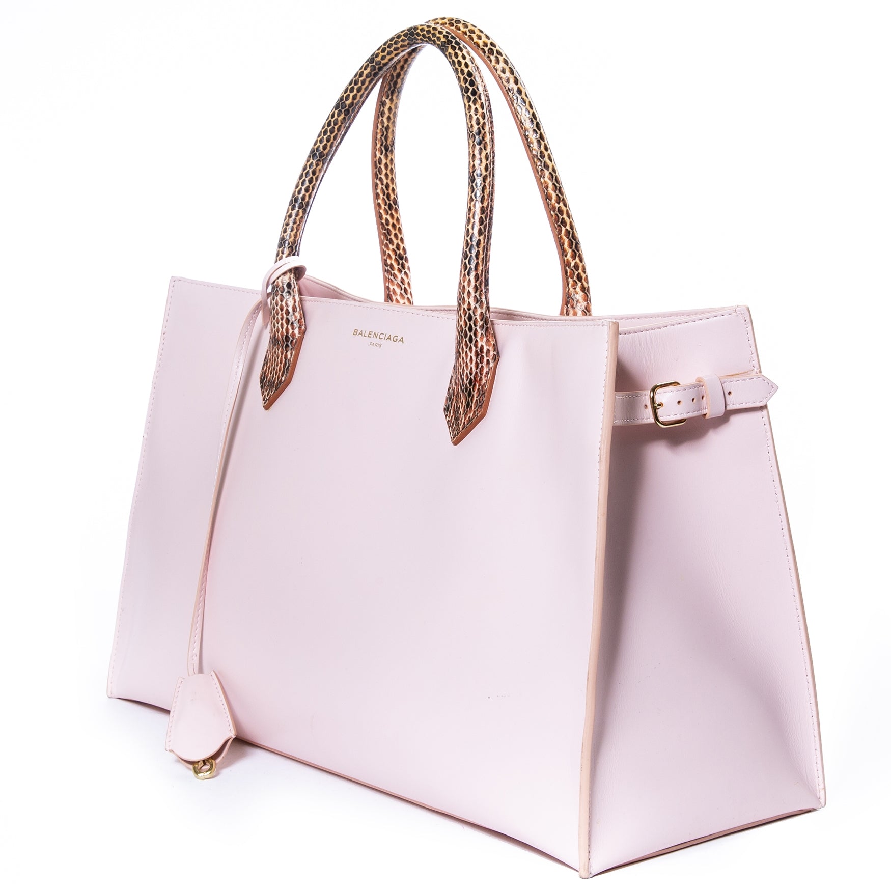 Balenciaga Rose Calfskin Leather and Snake Padlock Work S kopen en verkopen
