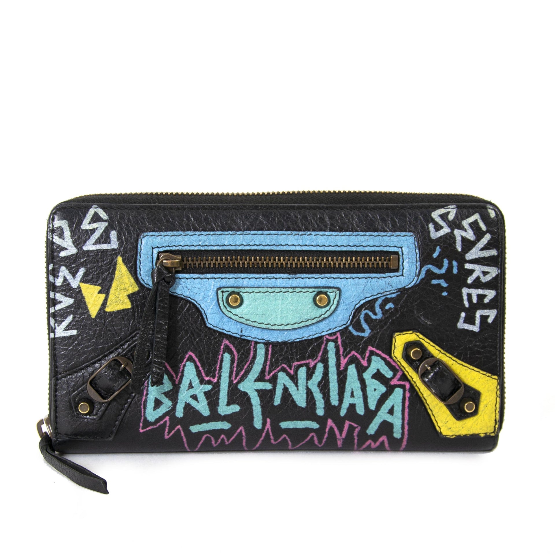 Balenciaga Printed Textured Arena Leather Continental Wallet now for sale at labellov vintage fashion webshop belgium