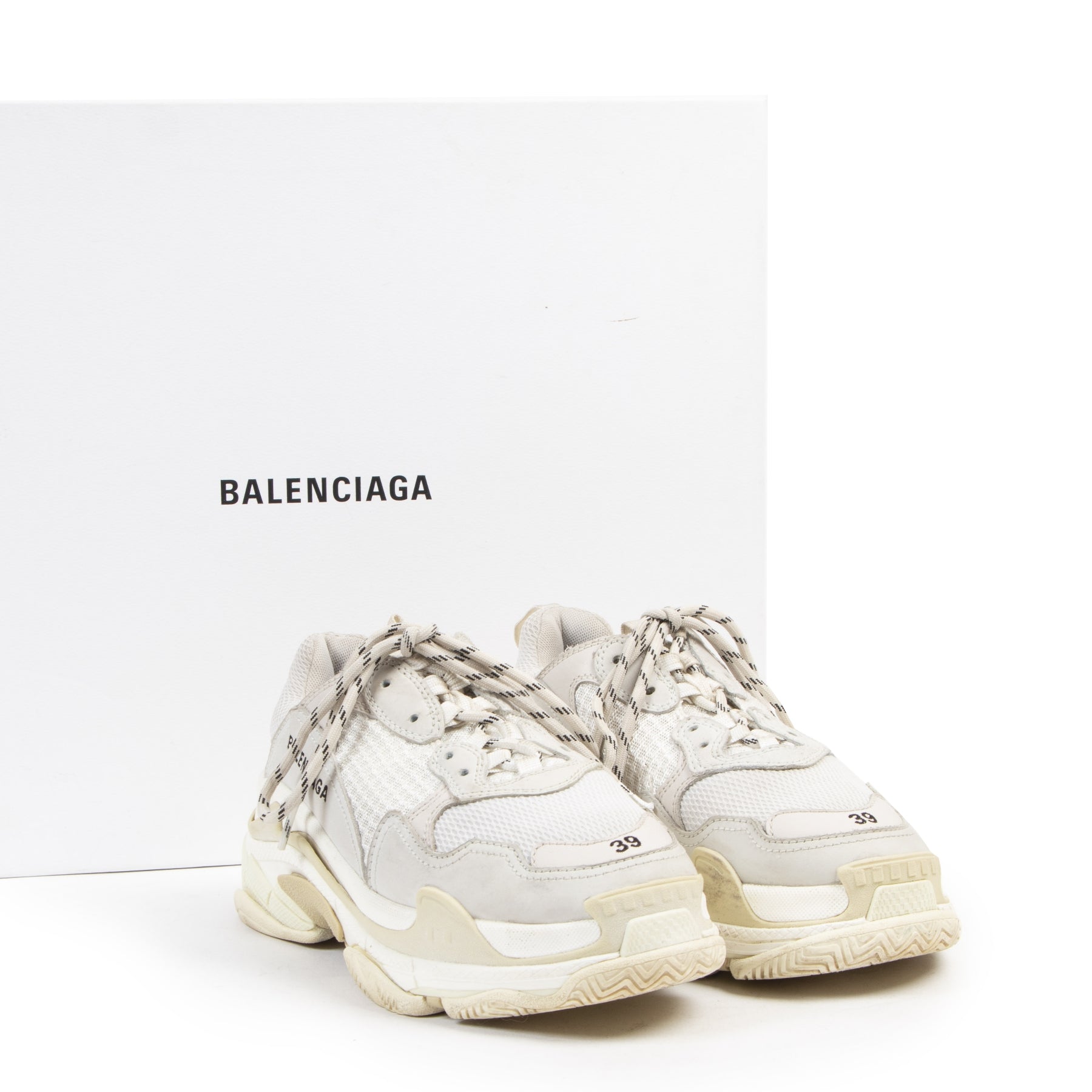 Authentic secondhand Balenciaga Triple S White Sneakers - Size 39 designer shoes sneakers fashion luxury vintage webshop safe secure online shopping