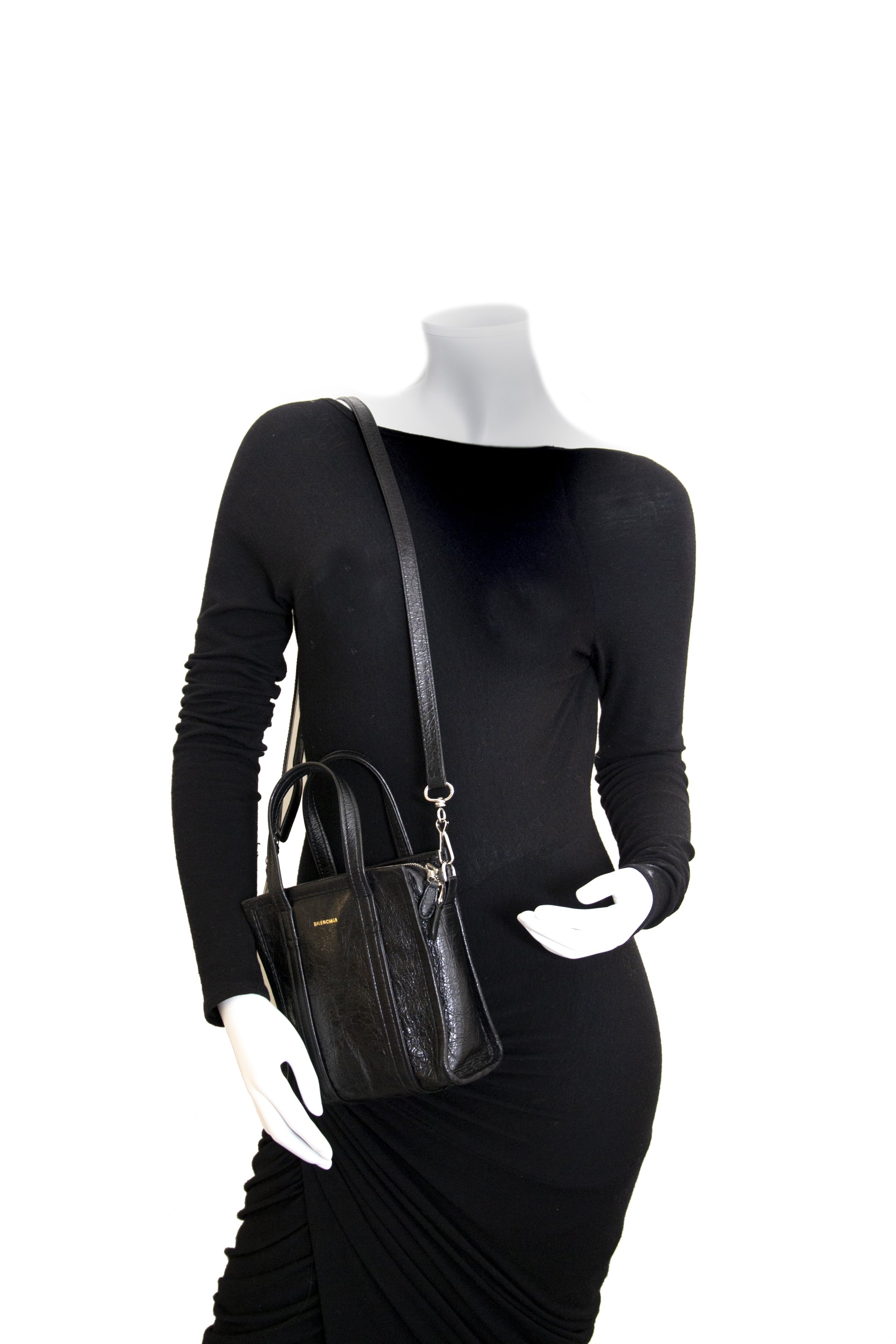 Authentieke tweedehands vintage Balenciaga Black Bazar Shopper XXS koop online webshop LabelLOV