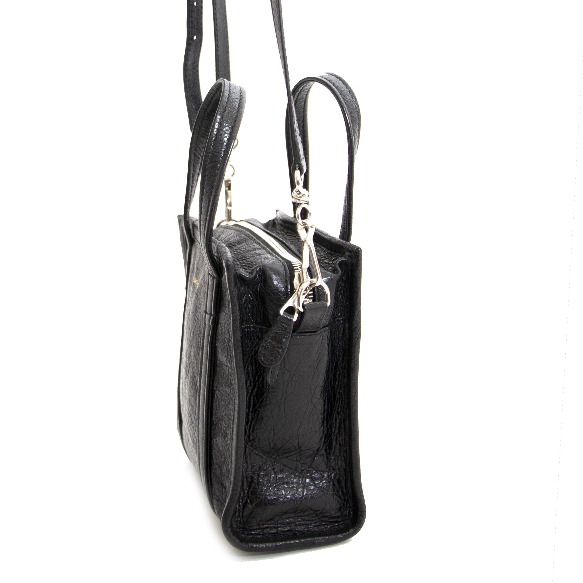 Authentieke tweedehands vintage Balenciaga Black Bazar Shopper XXS koop online webshop LabelLOV