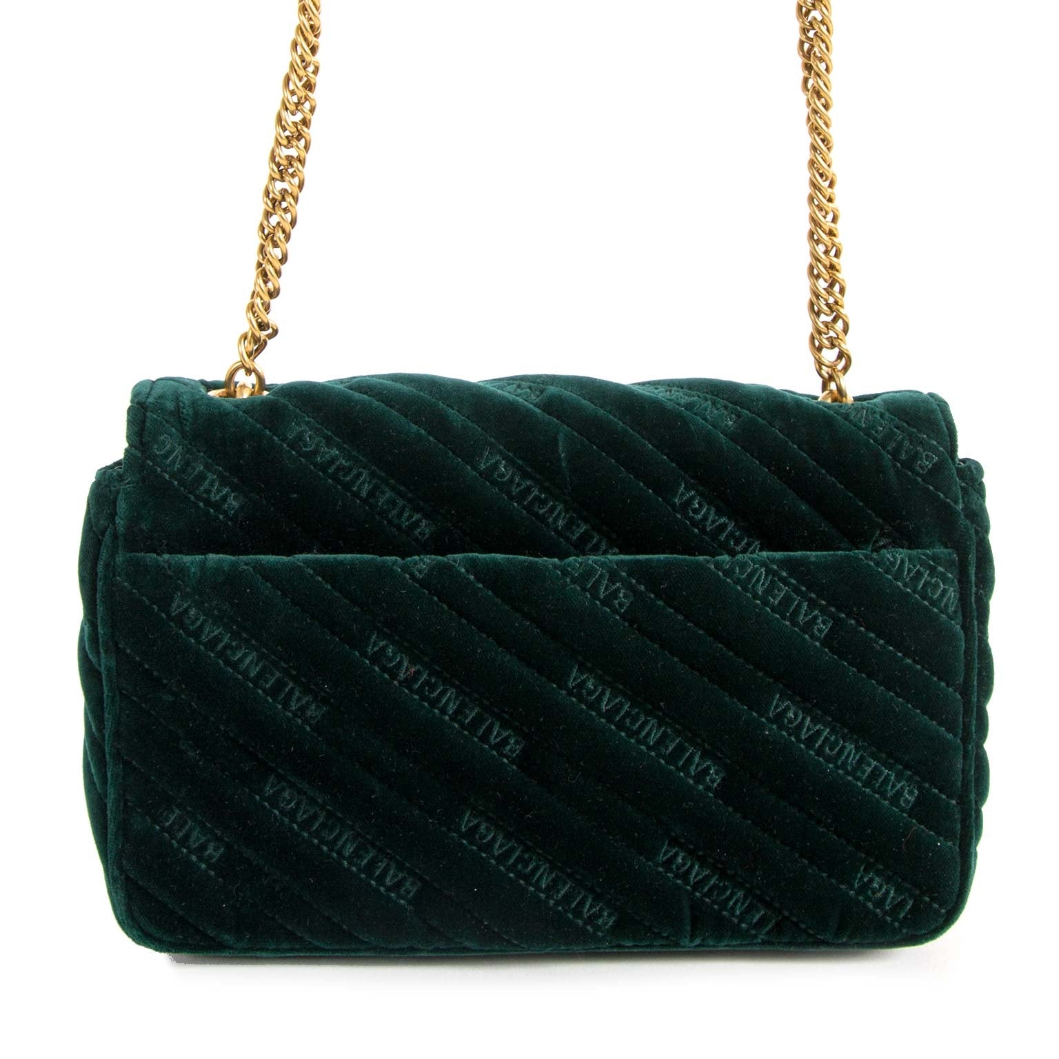 Balenciaga Suede Green BB Chain Shoulderbag now for sale at labellov vintage fashion webshop belgium