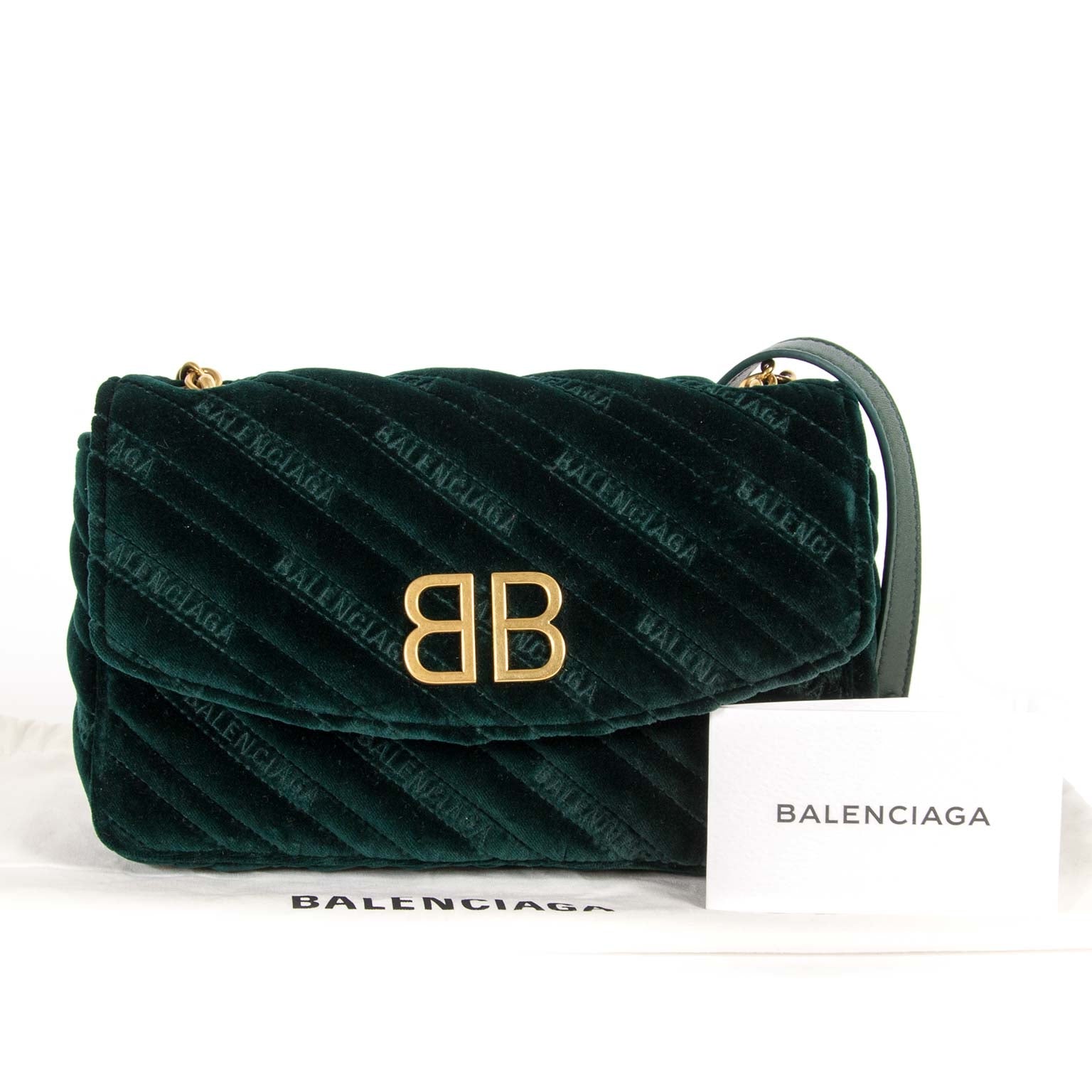 Balenciaga Suede Green BB Chain Shoulderbag now for sale at labellov vintage fashion webshop belgium