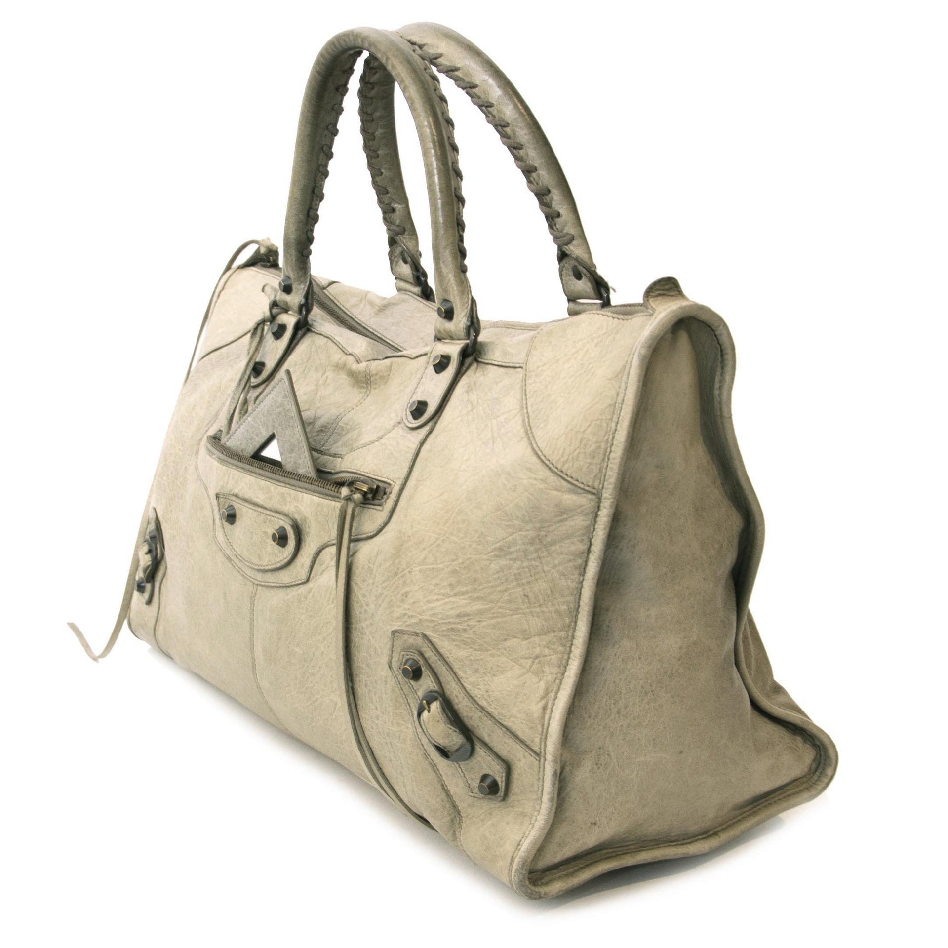 koop veilig online jou tweedehands Balenciaga 'Gris Poivre' Work leather tote