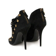 balmain black lace up peep toe ankle boots now for sale at labellov vintage fashion webshop belgium