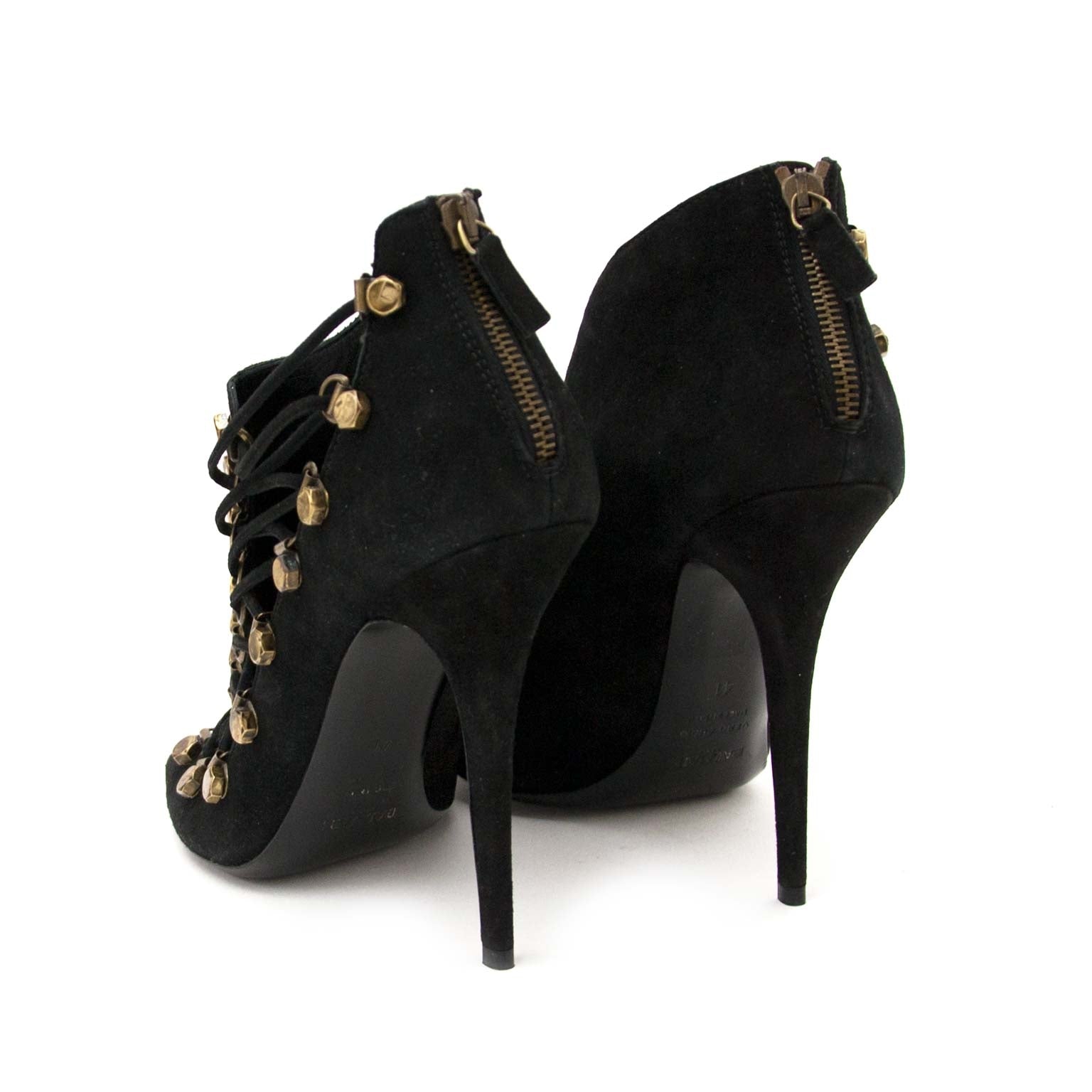 balmain black lace up peep toe ankle boots now for sale at labellov vintage fashion webshop belgium