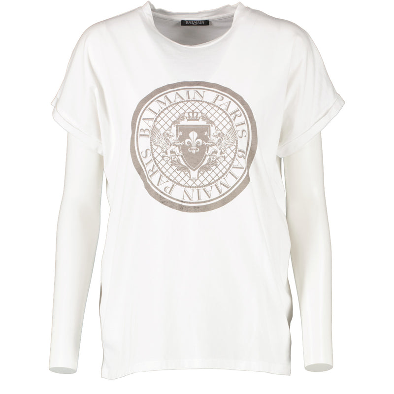 Balmain White Coin Flock T-shirt