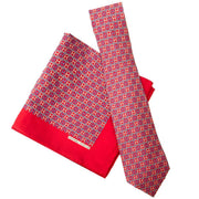 Hermès Tie Multicolor Red with Matching Pochette - 100% Silk.