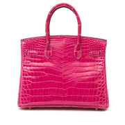 The most coveted bag in the world, Hermès Birkin 30 Rose Scheherazade Croco Lisse GHW, now for sale online at Labellov