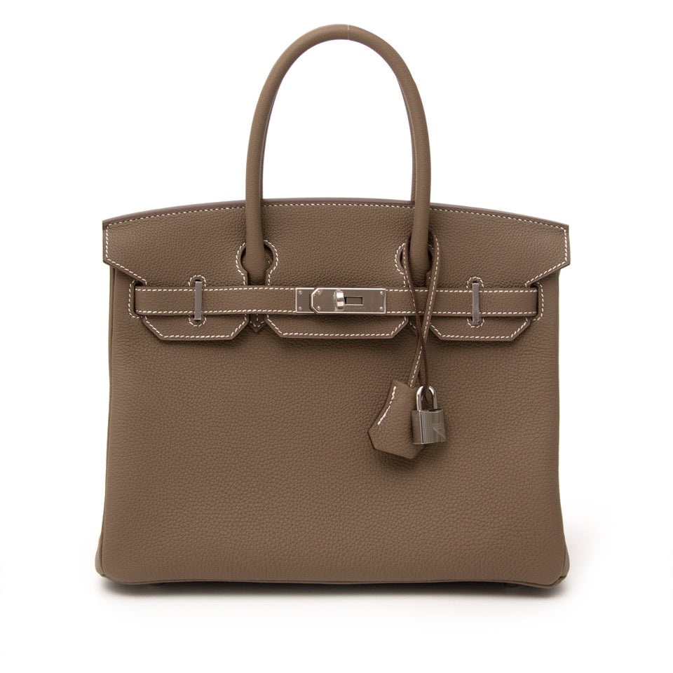 We buy and sell your Hermès Birkin 30 in etoupe with palladium hardware for the best rates available online