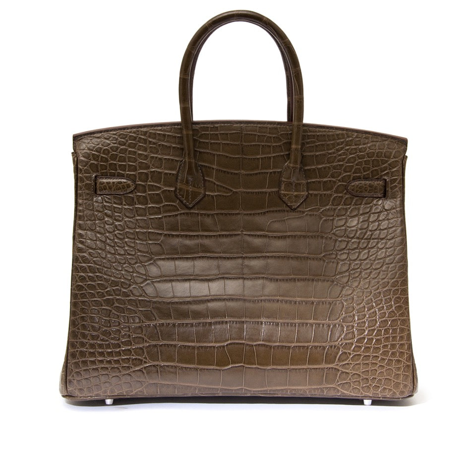 secondhand luxury skip the waiting list Hermes Birkin 35 Alligator Crocodile Matte Gris Elephant