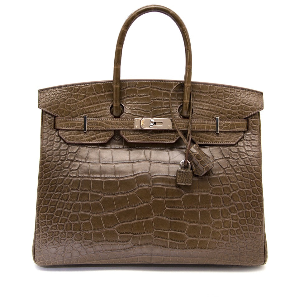 Hermes Birkin 35 Alligator Crocodile Matte Gris Elephant like new online webshop labellov antwerp