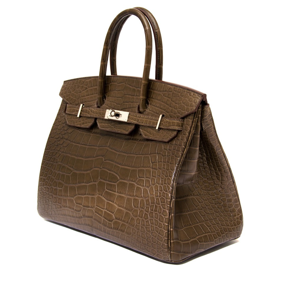 Hermes Birkin 35 Alligator Crocodile Matte Gris Elephant like new online webshop labellov antwerp