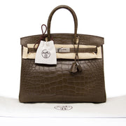 acheter en ligne seconde main sac a main comme neuf Hermes Birkin 35 Alligator Crocodile Matte Gris Elephant