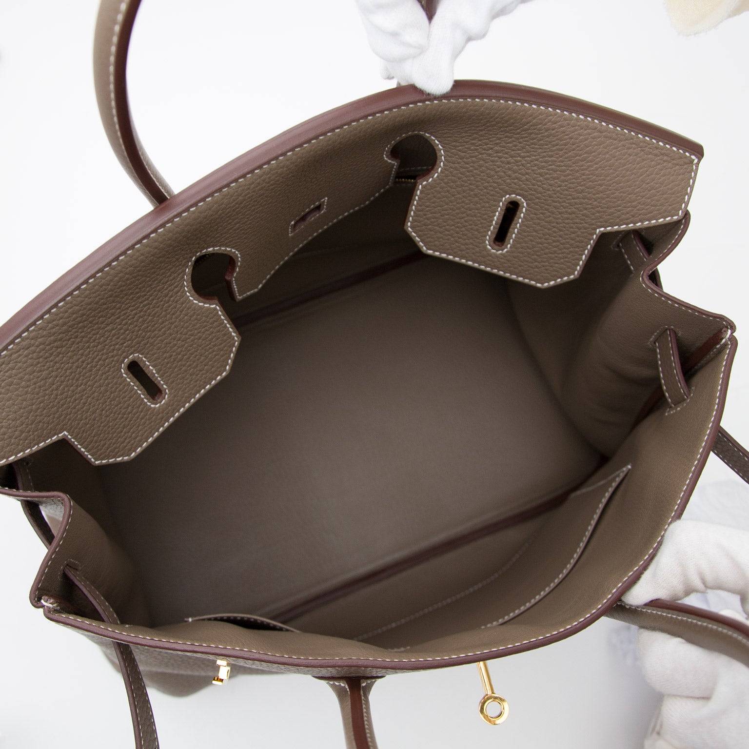 koop veilig online aan de beste prijs Hermes Birkin 35 Taurillon Etoupe GHW bij labellov.com