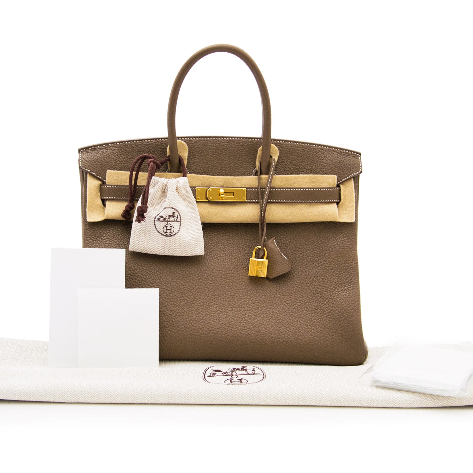 koop veilig online aan de beste prijs Hermes Birkin 35 Taurillon Etoupe GHW