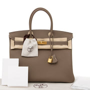acheter en ligne pour le meilleur prix sac a main Brand New Hermes Birkin 35 Togo Etoupe GHW