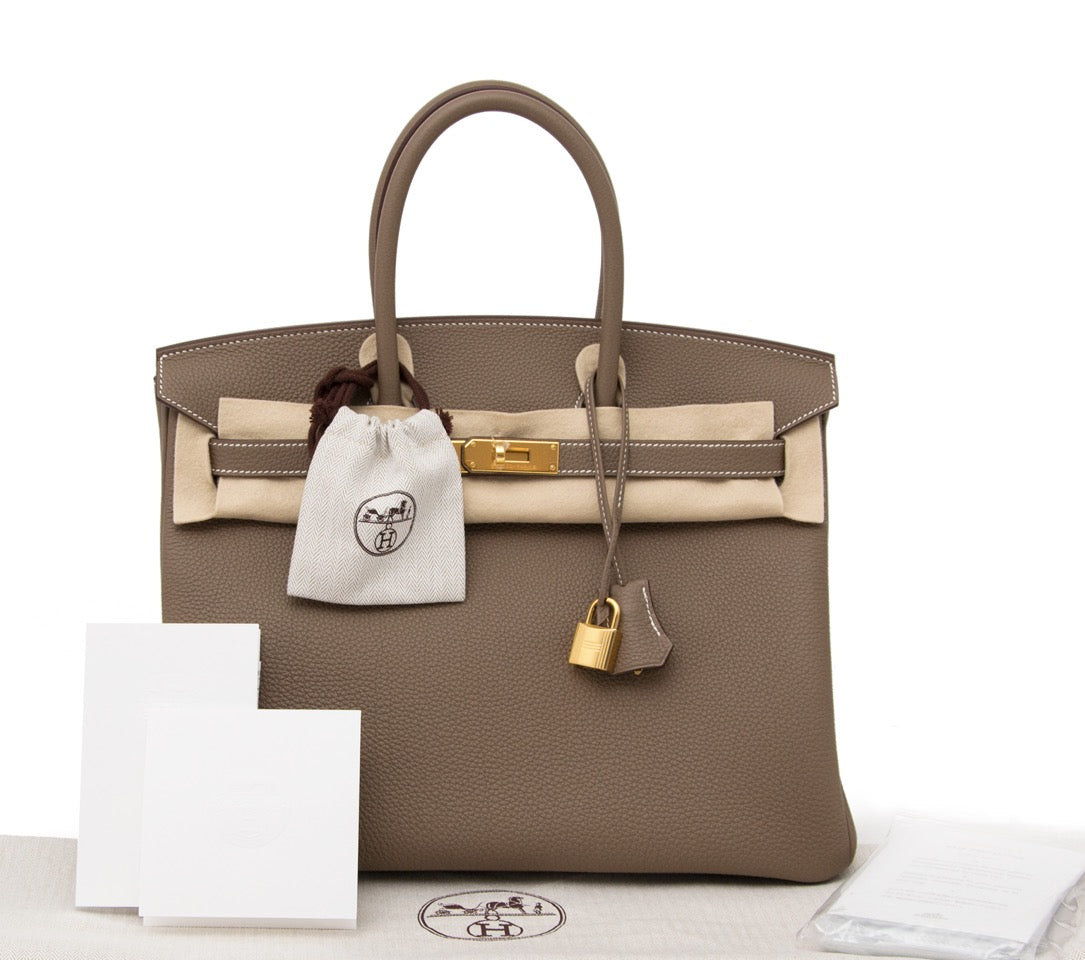 acheter en ligne pour le meilleur prix sac a main Brand New Hermes Birkin 35 Togo Etoupe GHW