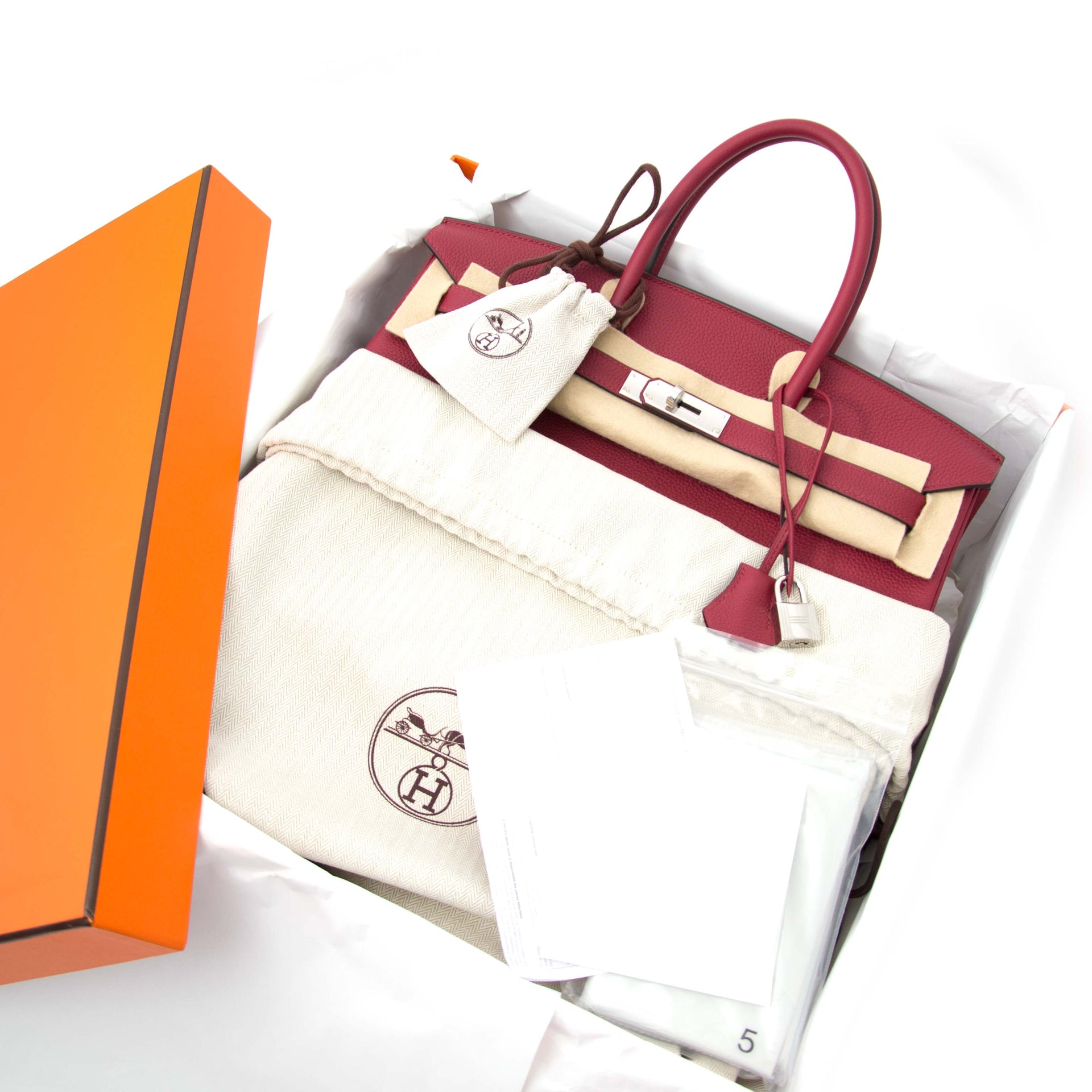 Acheter votre sac Hermes Never Used Hermès Birkin 35 Togo Rouge Grenat PHW pour le meilleur prix chez Labellov