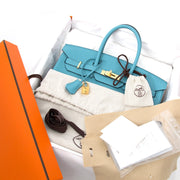 Labellov showroom in Antwerp: Hermes Birkin 35 Bleu Saint Cyr Torrion Clemence