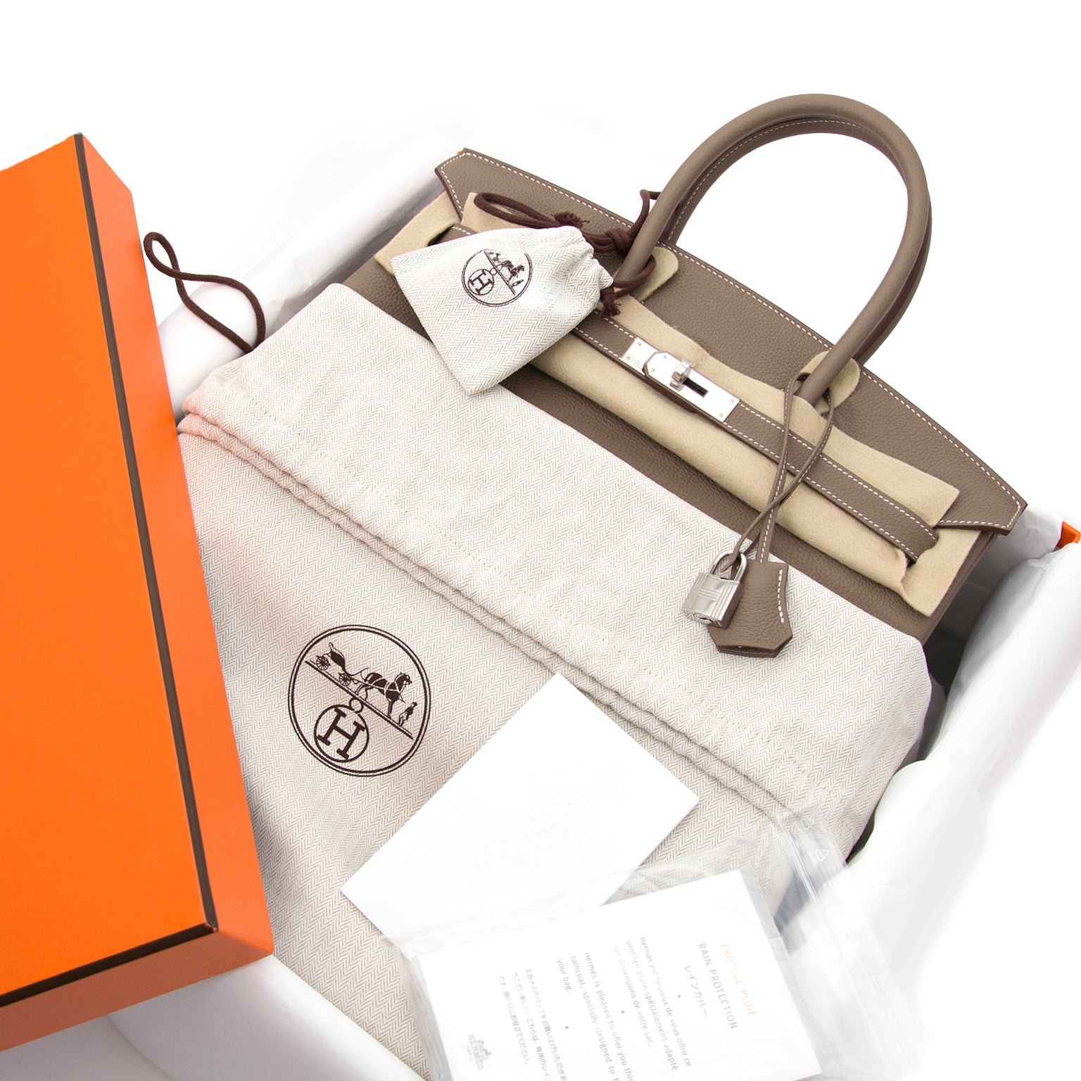 skip the waiting list and get your gads on a BRAND NEW Hermes Birkin 35 etoupe PHW togo full set