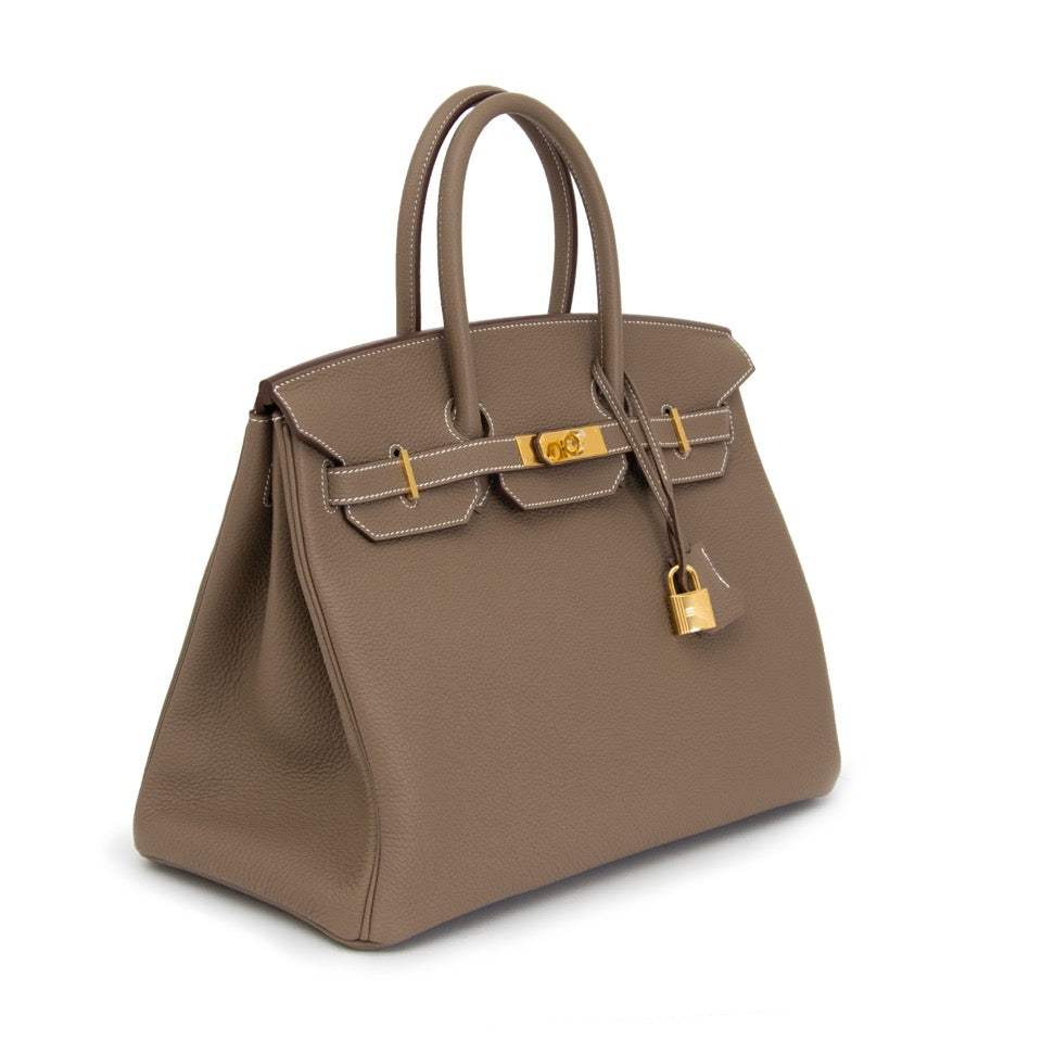 wolrdwide shipping real real Brand New Hermes Birkin 35 Togo Etoupe GHW best price