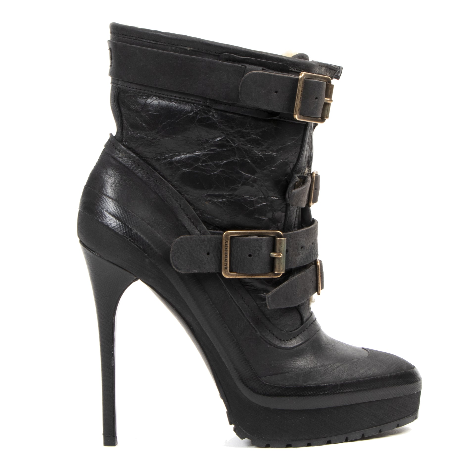 Burberry Black Buckled Ankle Boots for the best price at Labellov secondhand luxury