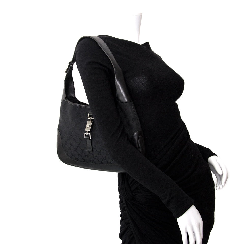 tweedehands merk handtas 100% authentiek Gucci Jackie Black Canvas