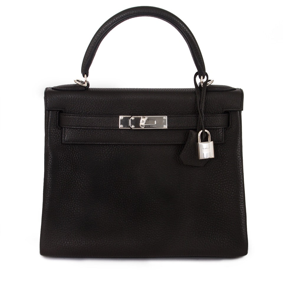 shop your designer luxury real real luxury Brand New Black Hermes Kelly Retourne 28 Clemence Taurillon