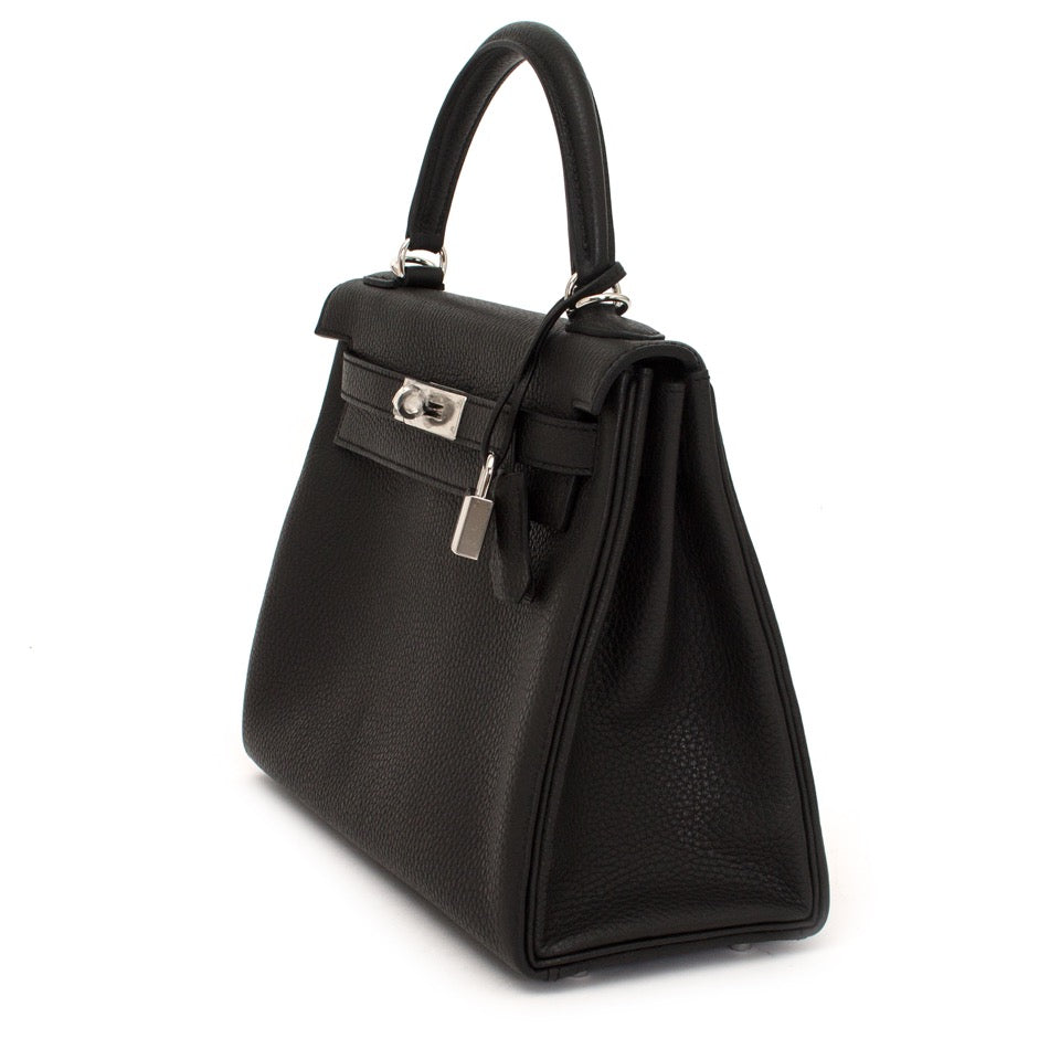 koop veilig online luxury handtas Brand New Black Hermes Kelly Retourne 28 Clemence Taurillon
