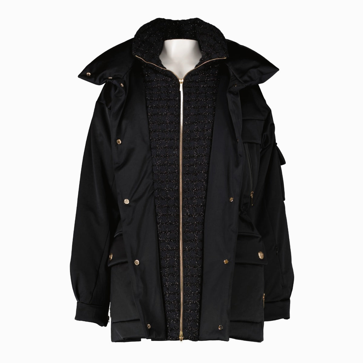 Chanel 22B Black Tweed Trim Down Jacket - Size FR38