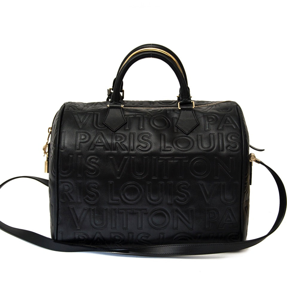 shop safe online secondhand Louis Vuitton Limited Edition Black Embossed Leather Speedy Cube Bag online