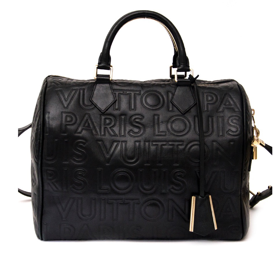 koop veilig online aan de beste prijs Louis Vuitton Limited Edition Black Embossed Leather Speedy Cube Bag webshop en boetiek
