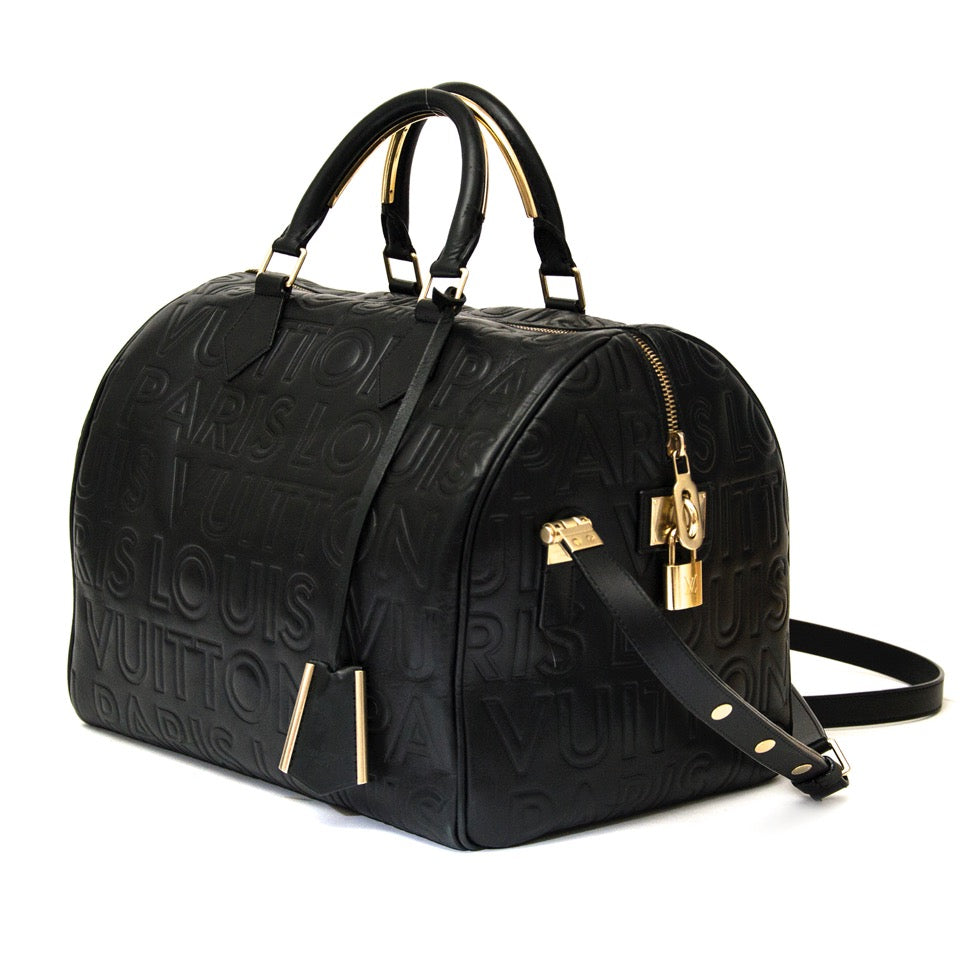 shop safe online secondhand Louis Vuitton Limited Edition Black Embossed Leather Speedy Cube Bag online