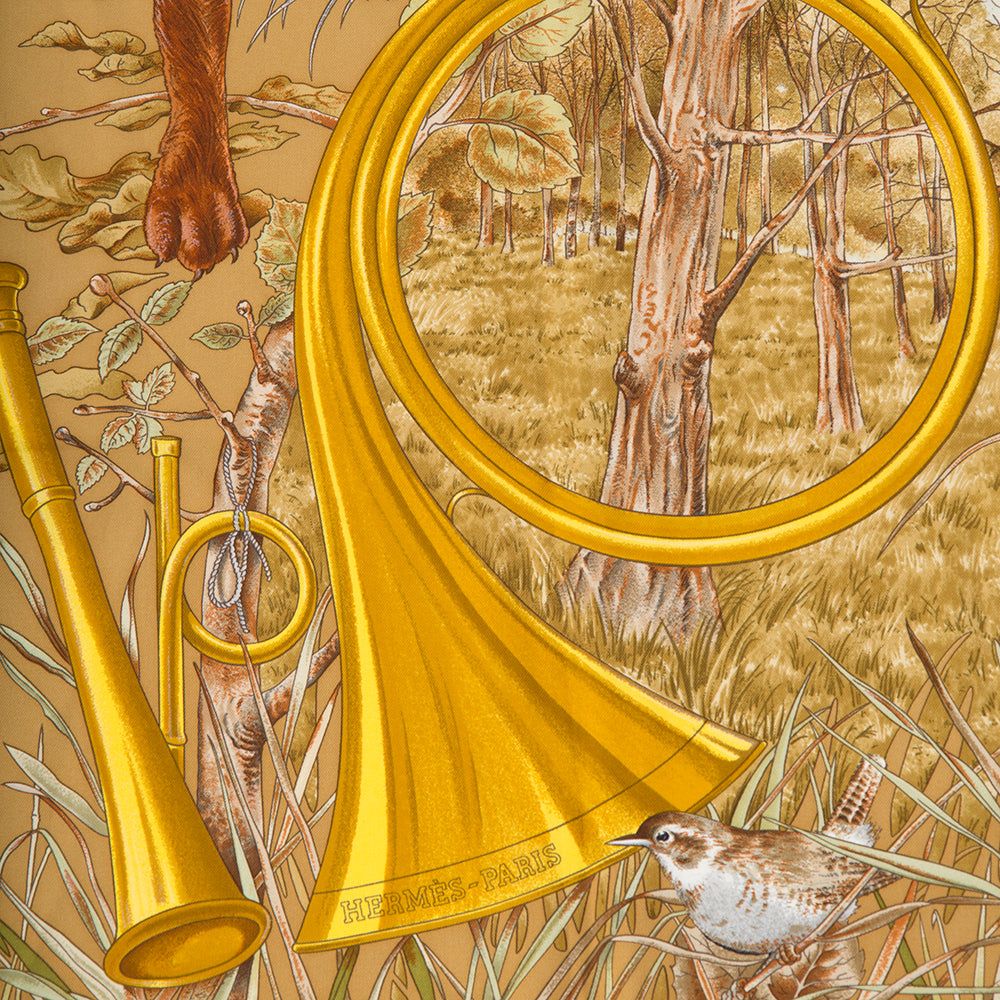 Hermès carré de soie 'Chasse au bois' silk scarfs in pristine condition for sale