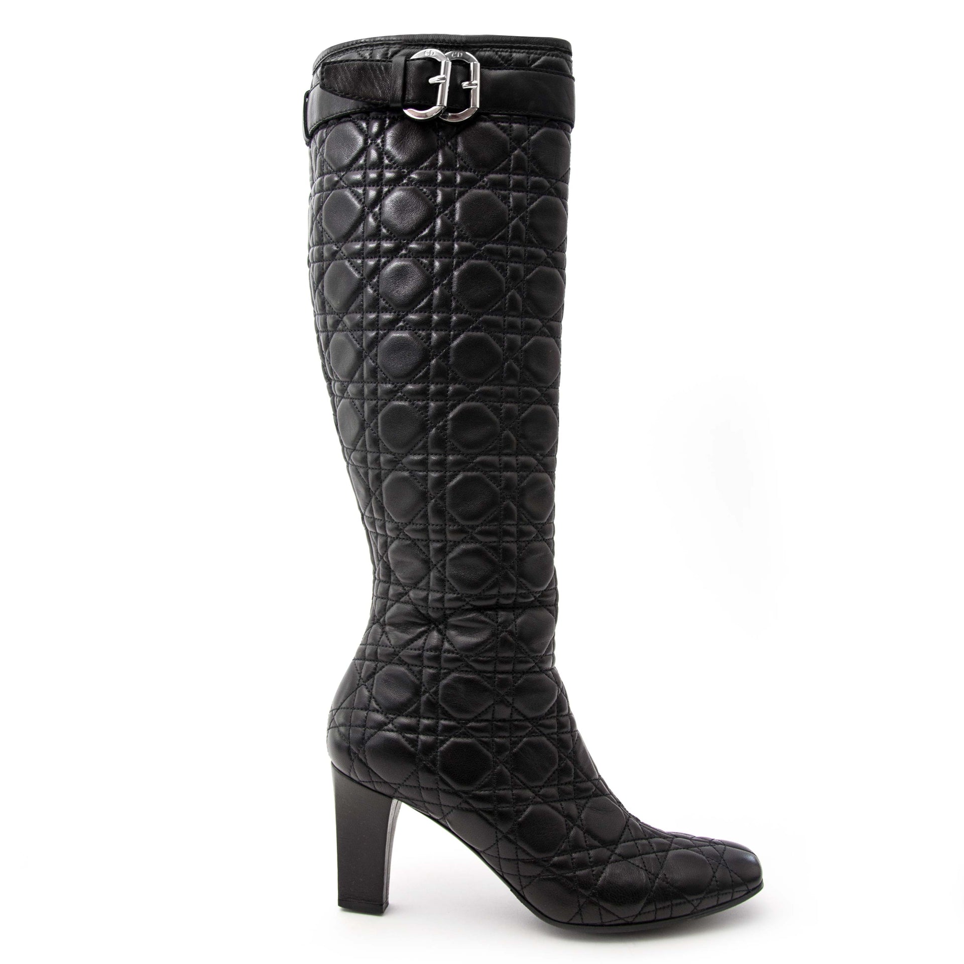 Lady Dior Black Cannage Quilted Knee High Boots - 39,5