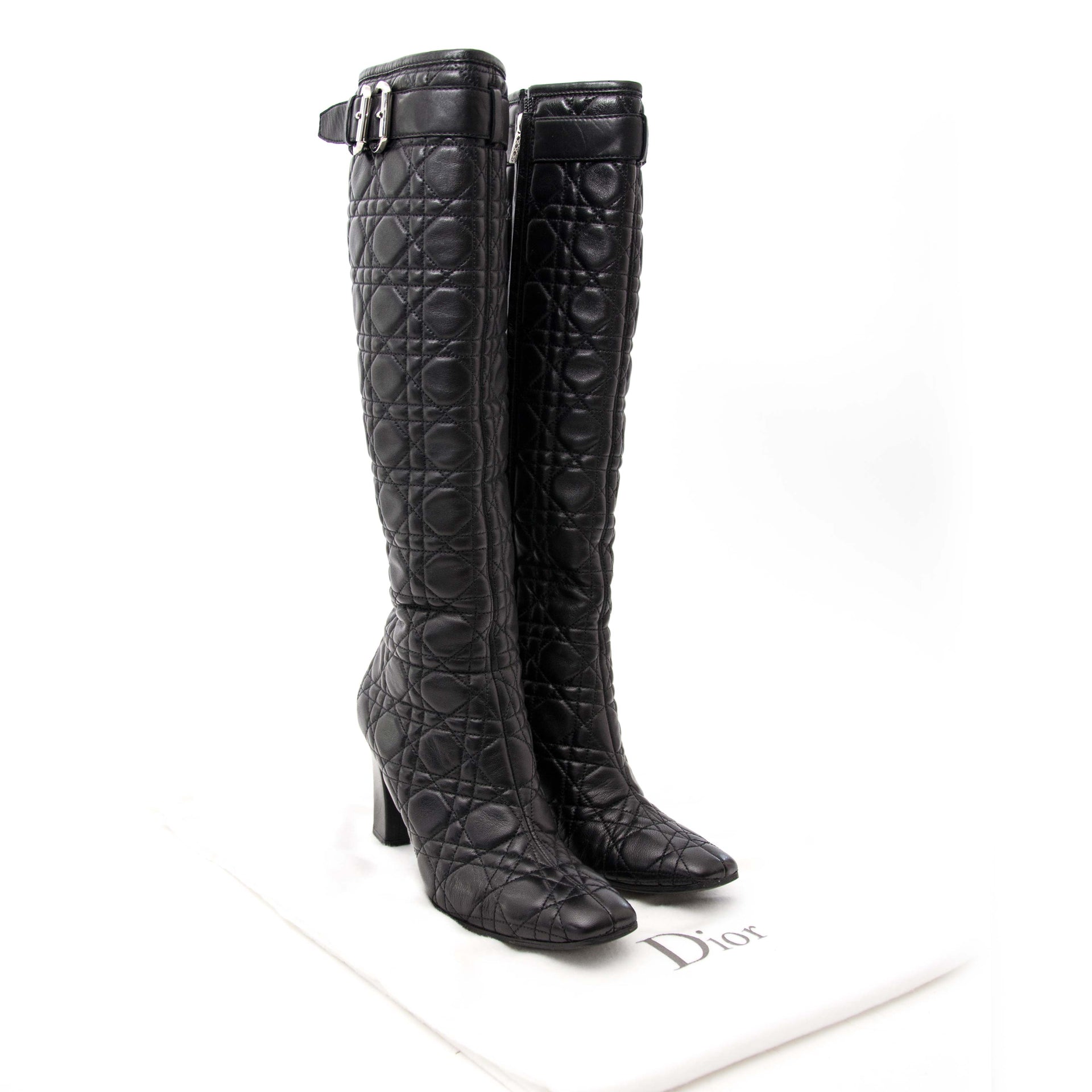 Lady Dior Black Cannage Quilted Knee High Boots - 39,5