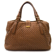 Bottega Veneta handtas in bruin gewoven leder tweedehands aan de beste prijs
