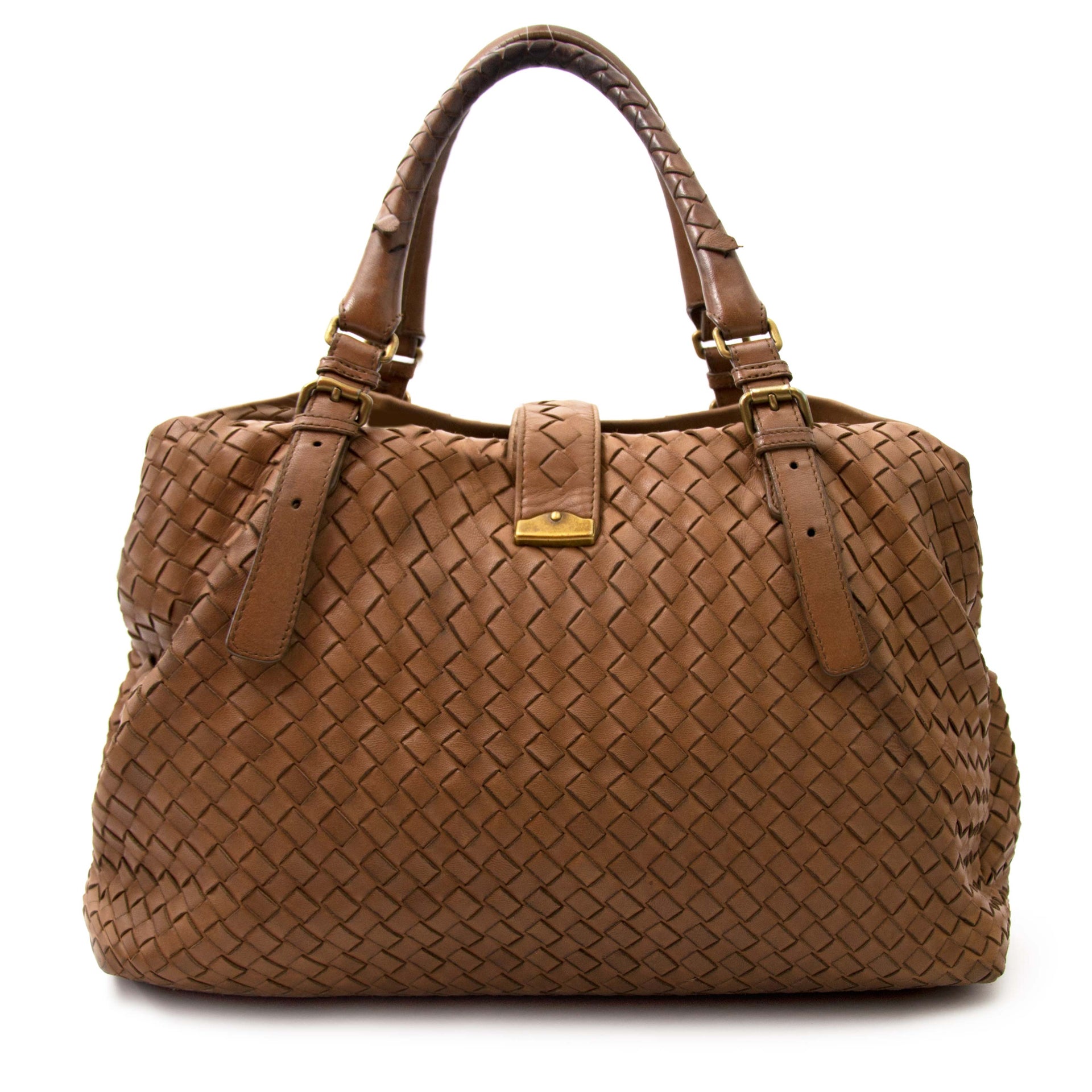 Bottega Veneta handtas in bruin gewoven leder tweedehands aan de beste prijs