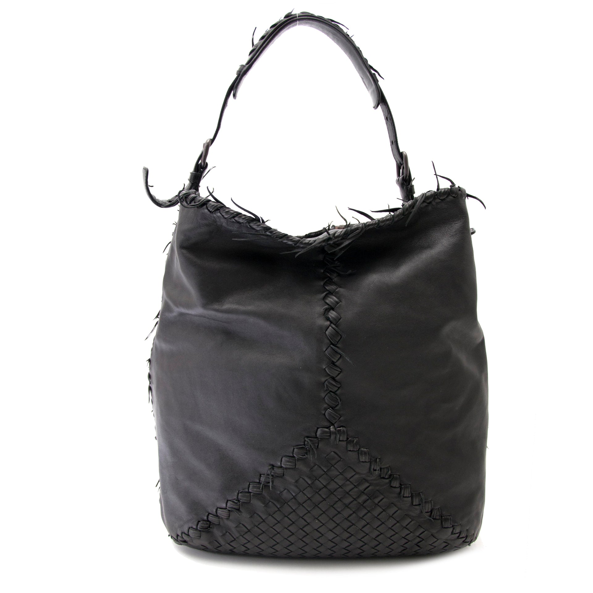 Bottega Veneta Black Intrecciato Shoulder Bag 100% authentic for sale online