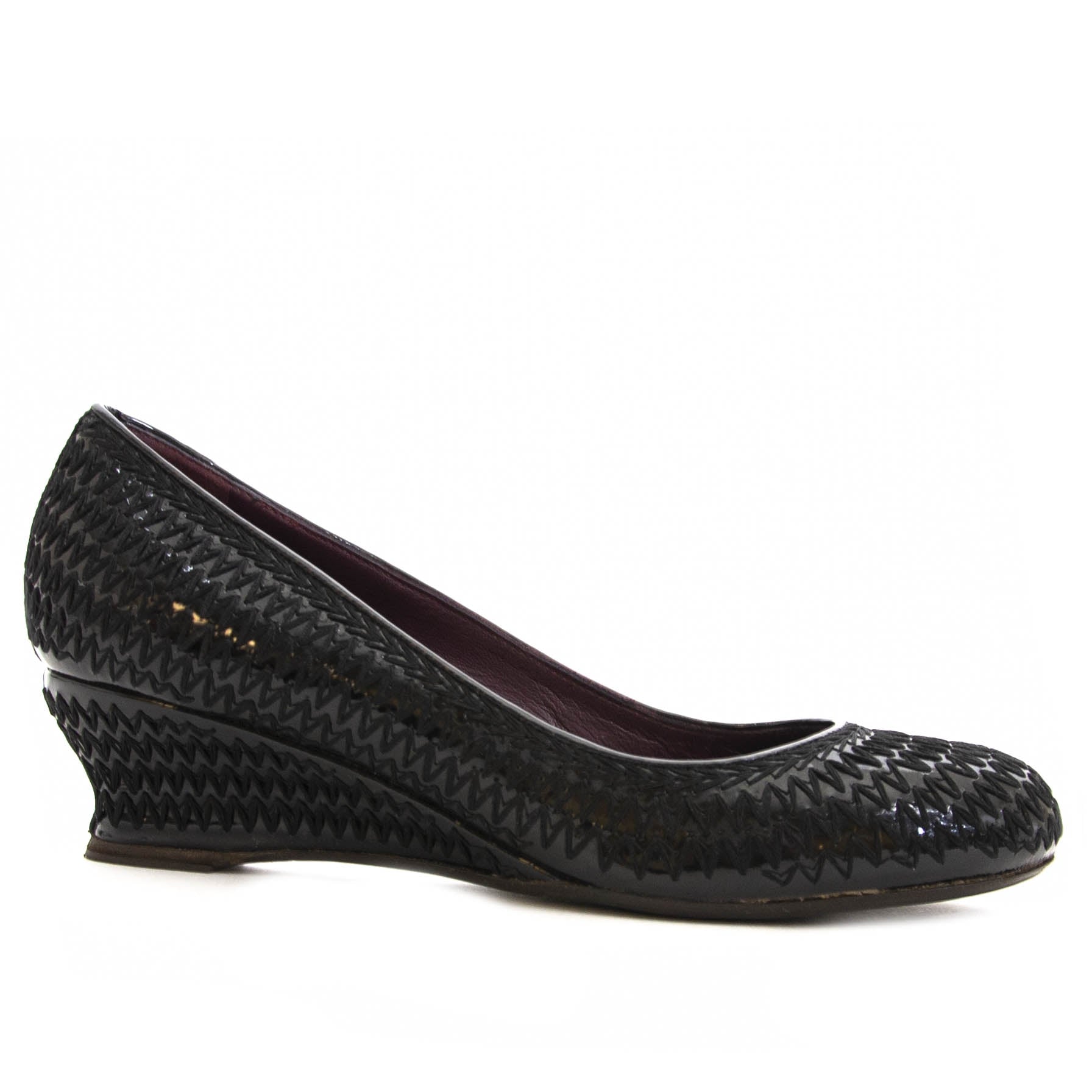 Bottega Veneta Embroidered Patent Leather Wedges for sale online at Labellov secondhand luxury