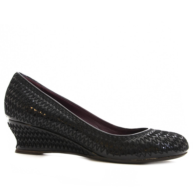 Bottega Veneta Embroidered Patent Leather Wedges for sale online at Labellov secondhand luxury