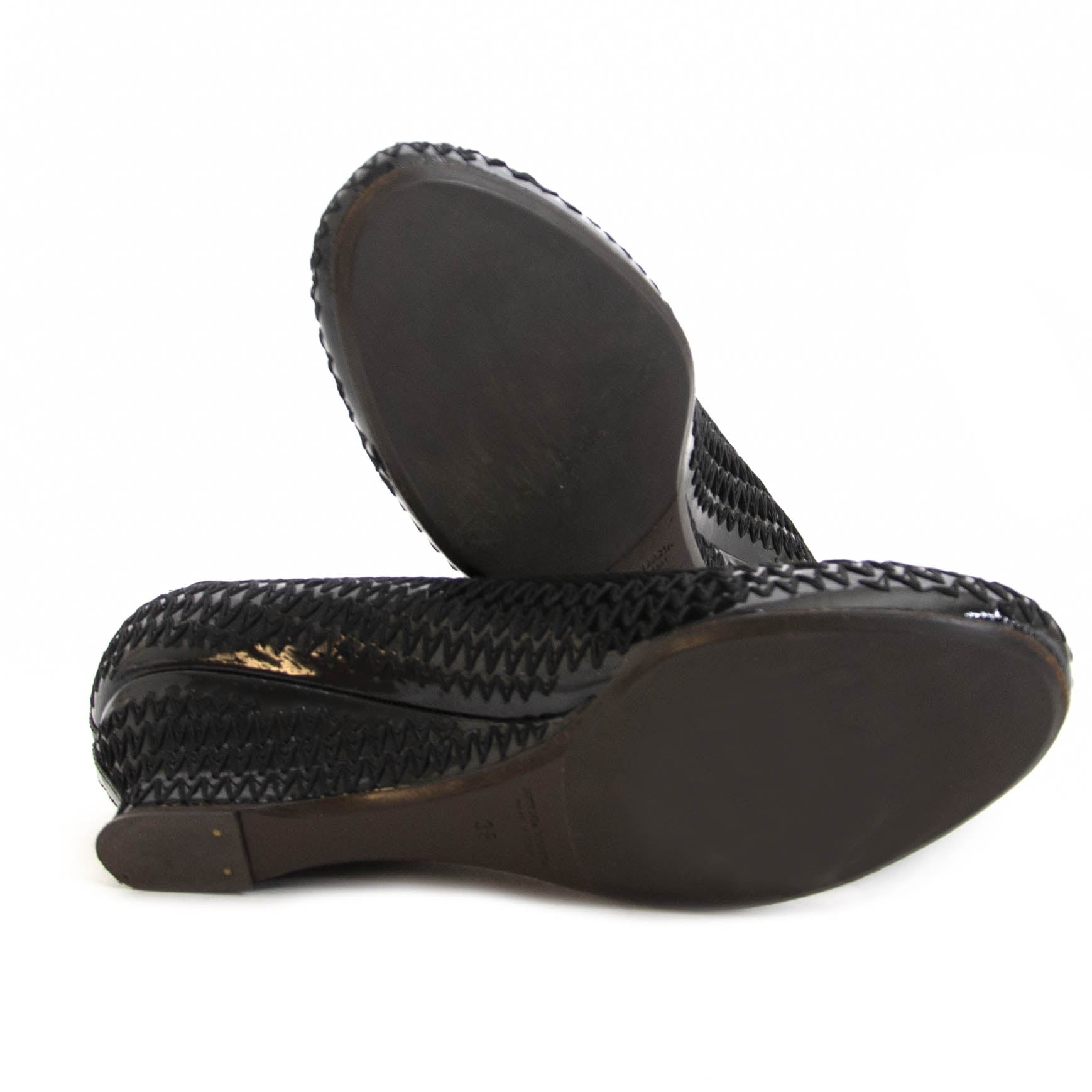 We buy and sell your 100% authentic Bottega Veneta Embroidered Patent Leather Wedges